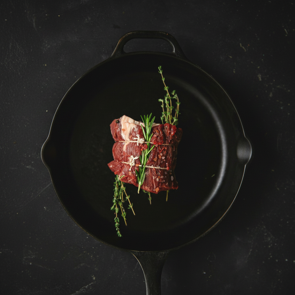 Beef fillet in cast iron pan