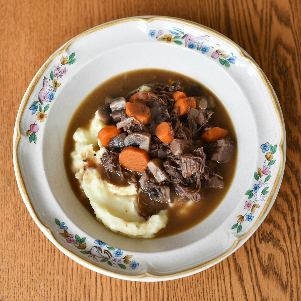 Beef stew with mashed potatoes